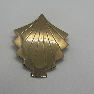 Vintage Brooch Gold Tone Scallop Shell Art Deco Statement Pin